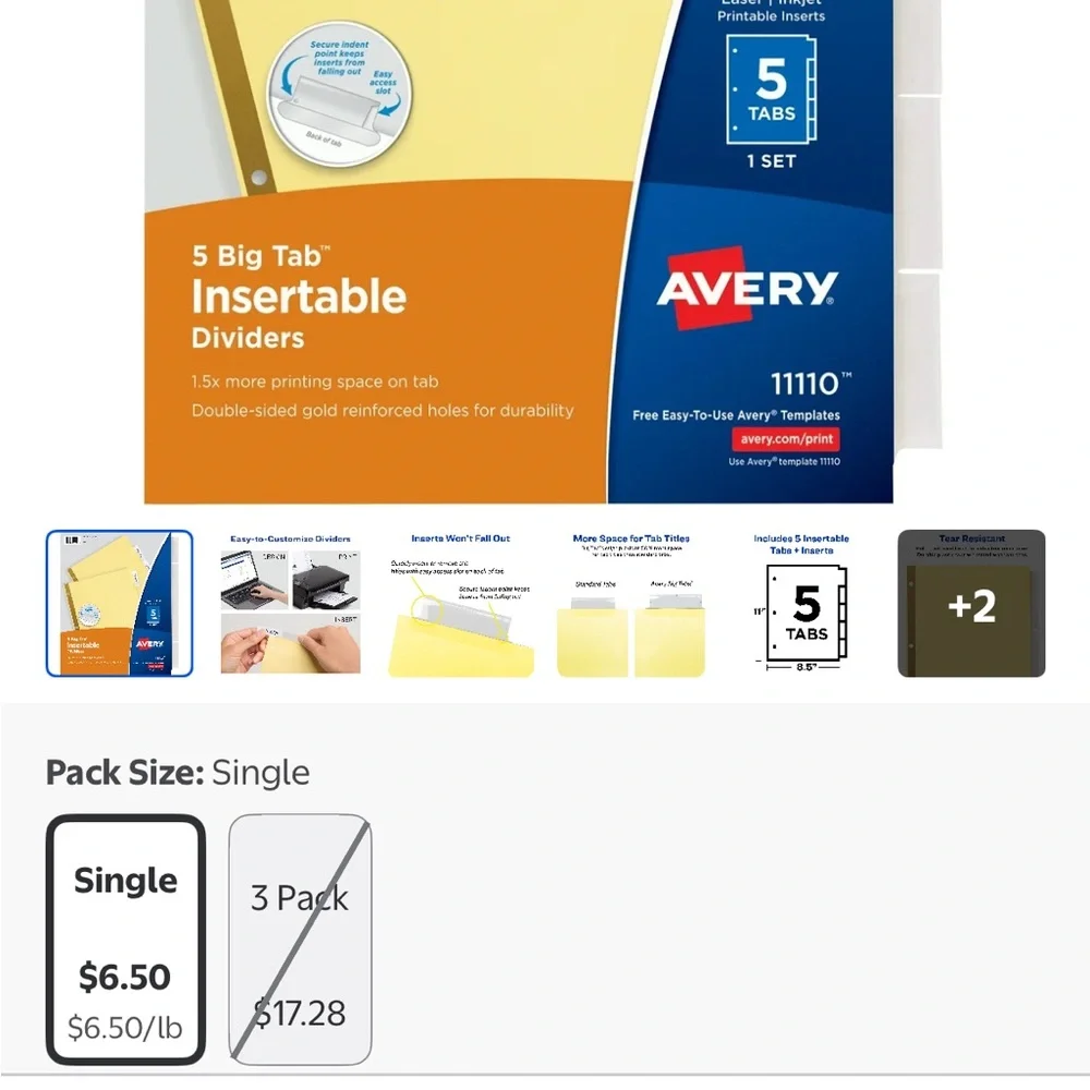 10 Pack Avery Big Tab Yellow Dividers